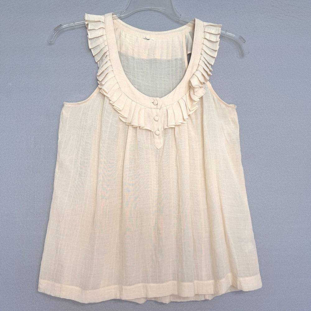 Ruffle Pleated Sleeveless Ethereal Blouse Womens Size 8 Cream Boho Coquette Y2K